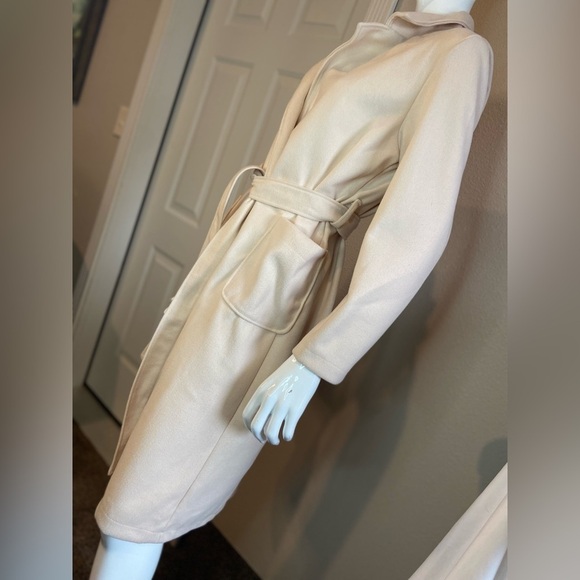 JS~Solid Cream~Notched Lapel~Duel Pocket~Belted~Lightweight~Trench Coat~Size S - Picture 6 of 14